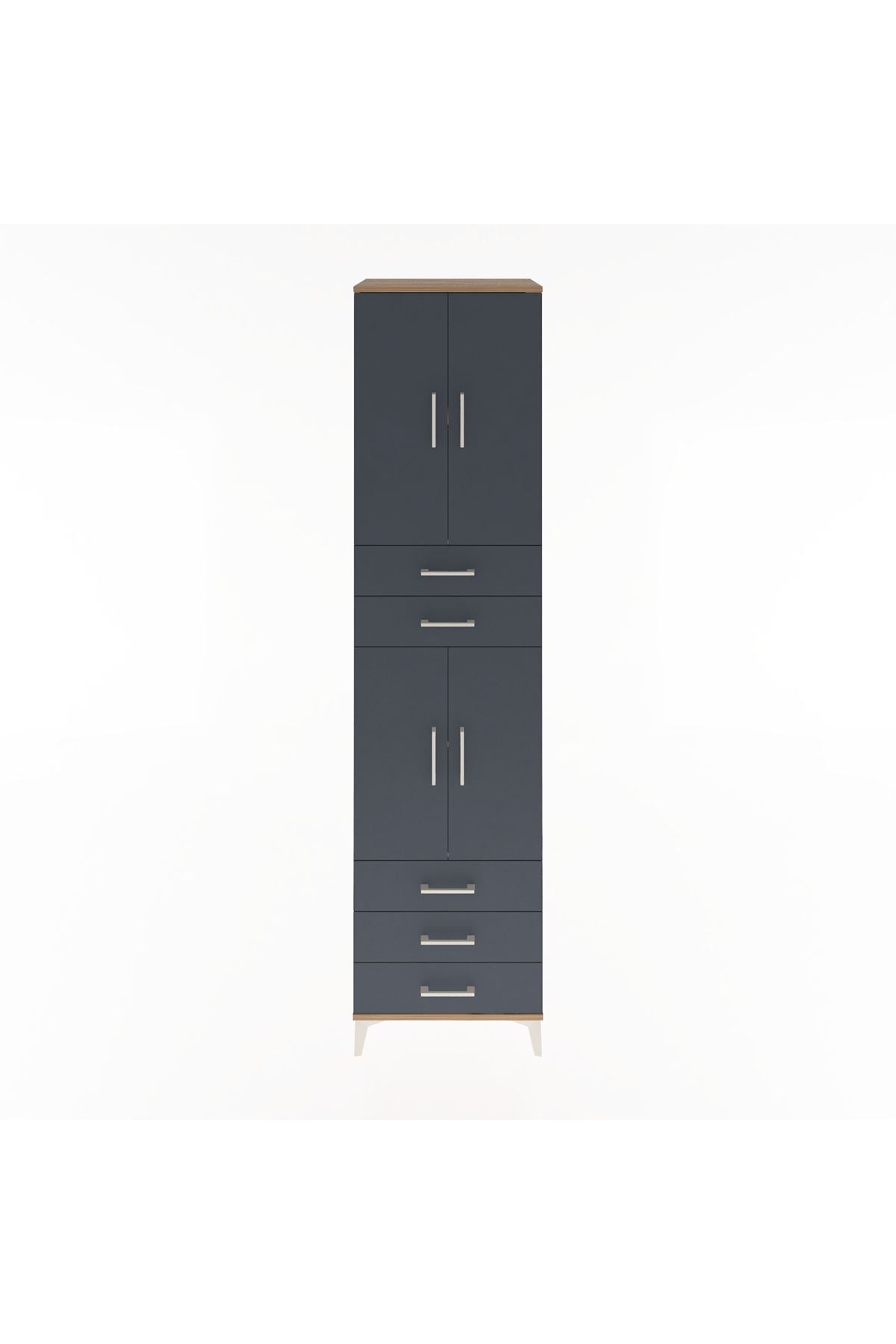 Hyperion Dolap 4 Raflı 5 Çekmeceli 4 Kapaklı 60x44x243 Çam-Antrasit
