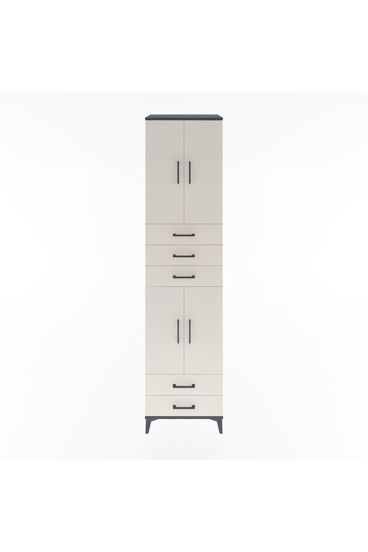 Hyperion Dolap 4 Raflı 5 Çekmeceli 4 Kapaklı 60x44x243 Antrasit-Aytaşı