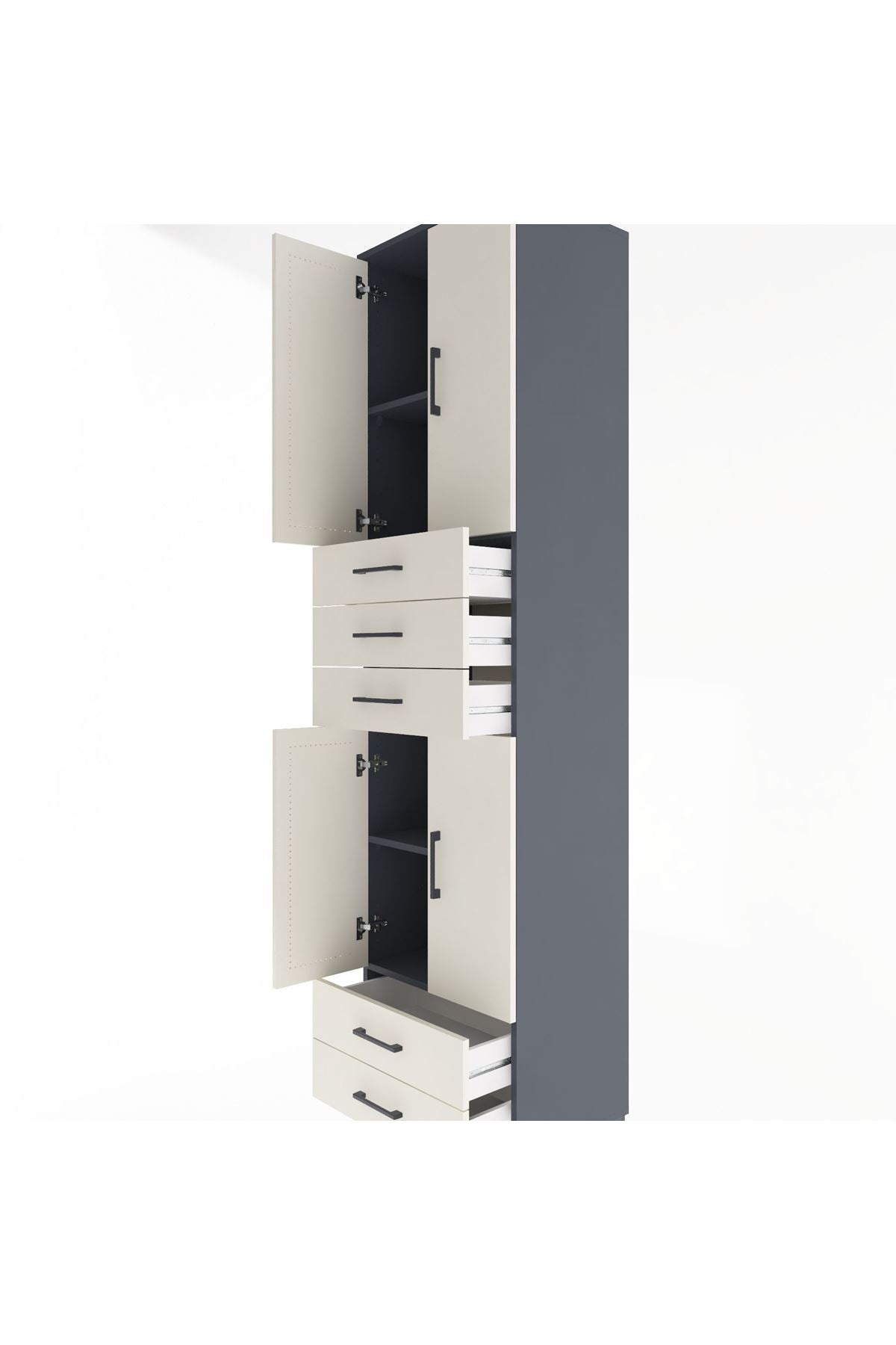 Hyperion Dolap 4 Raflı 5 Çekmeceli 4 Kapaklı 60x44x243 Antrasit-Aytaşı