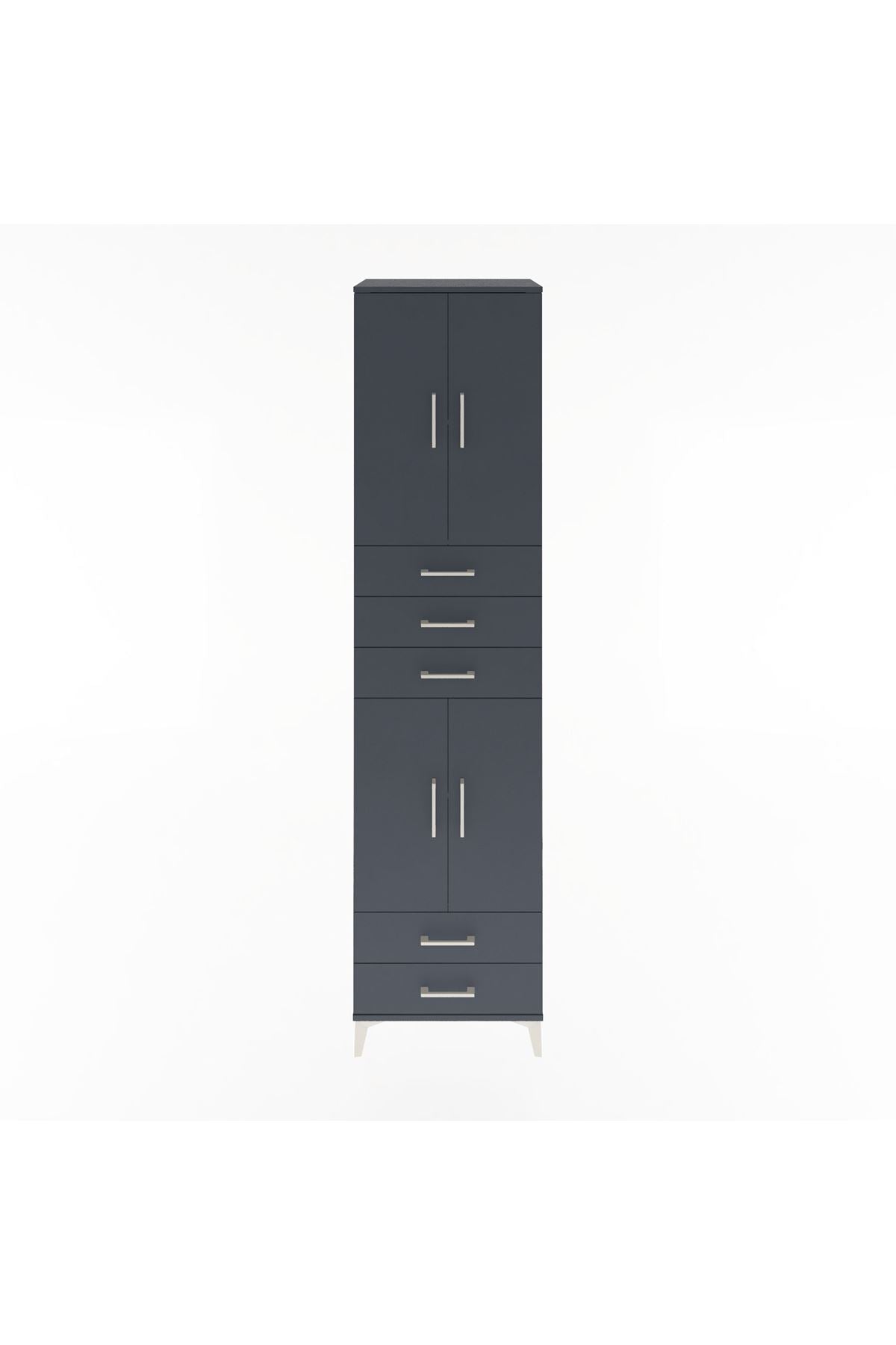 Hyperion Dolap 4 Raflı 5 Çekmeceli 4 Kapaklı 60x44x243 Antrasit-Antrasit