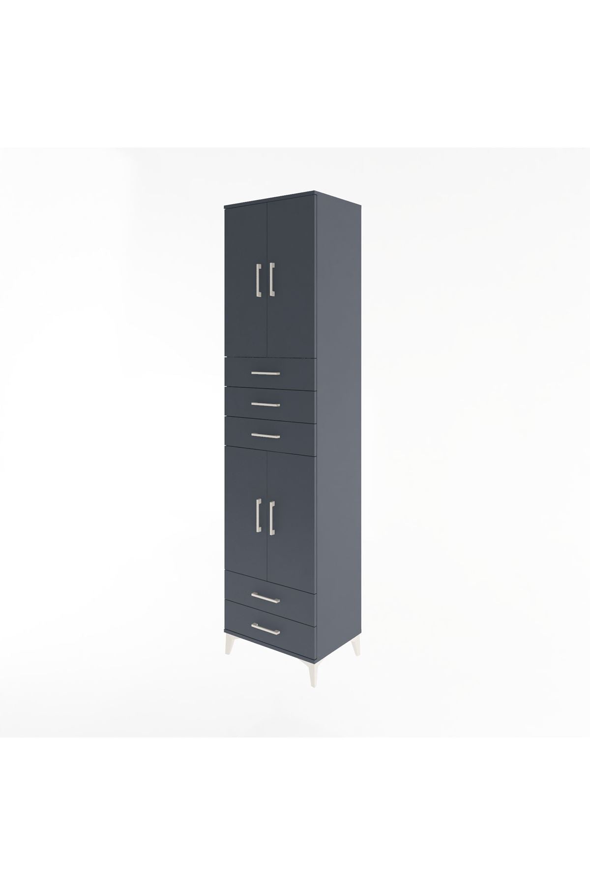 Hyperion Dolap 4 Raflı 5 Çekmeceli 4 Kapaklı 60x44x243 Antrasit-Antrasit