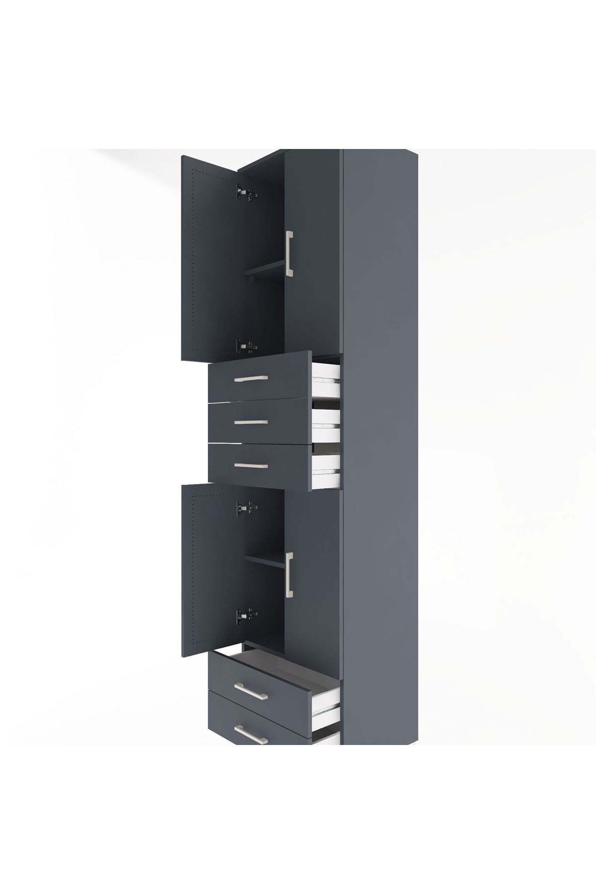 Hyperion Dolap 4 Raflı 5 Çekmeceli 4 Kapaklı 60x44x243 Antrasit-Antrasit