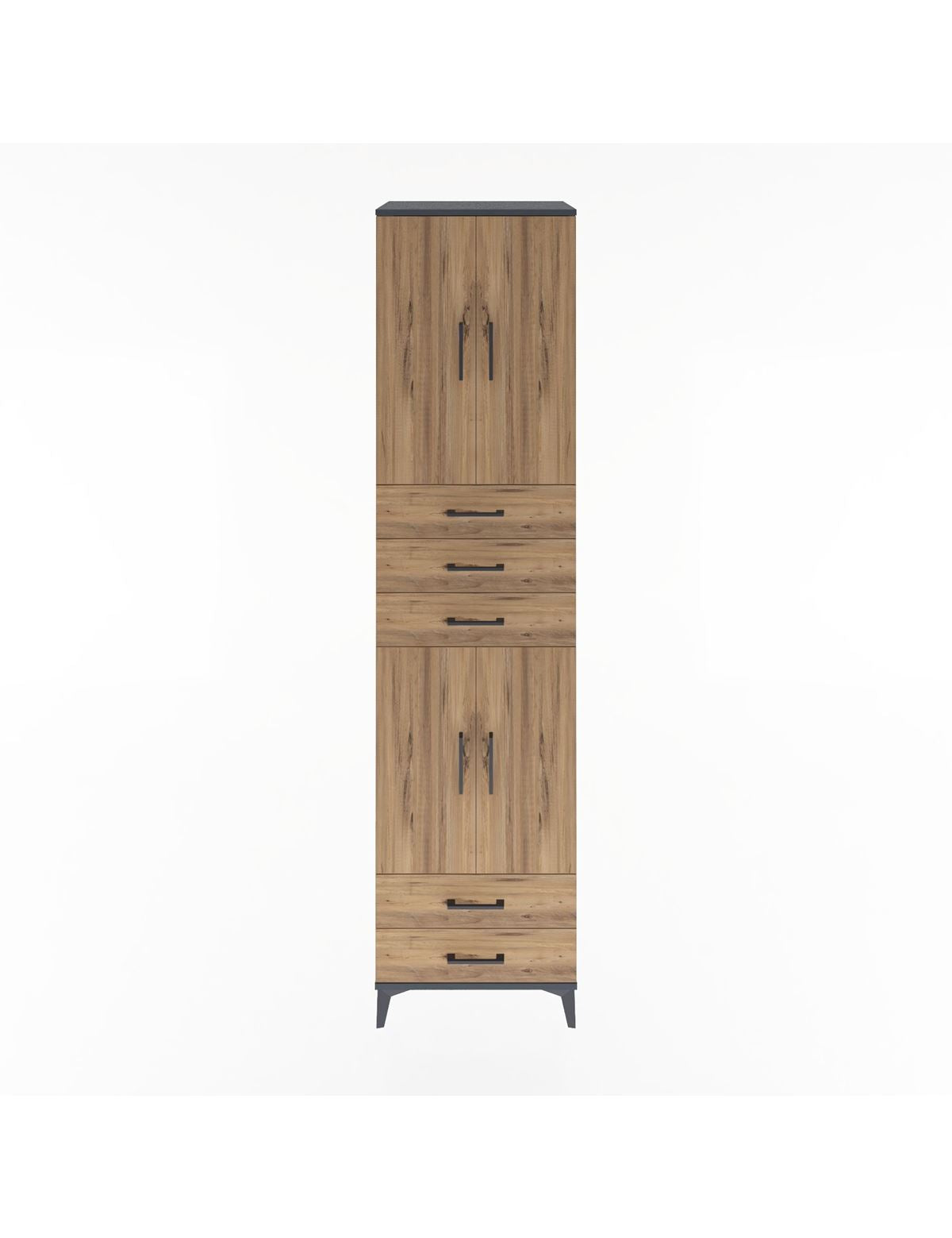 Hyperion Dolap 4 Raflı 5 Çekmeceli 4 Kapaklı 60x44x243 Antrasit-Çam