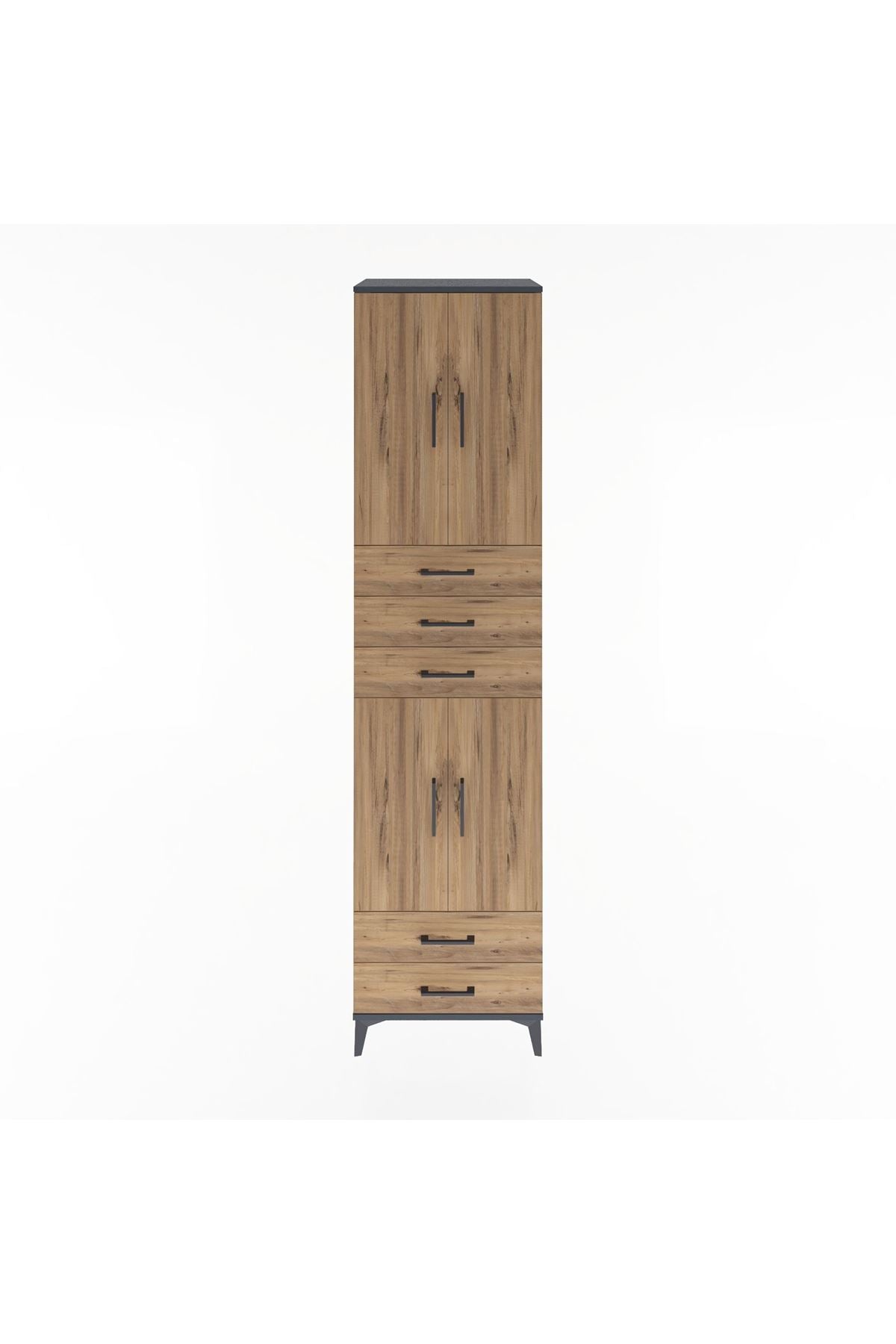 Hyperion Dolap 4 Raflı 5 Çekmeceli 4 Kapaklı 60x44x243 Antrasit-Çam