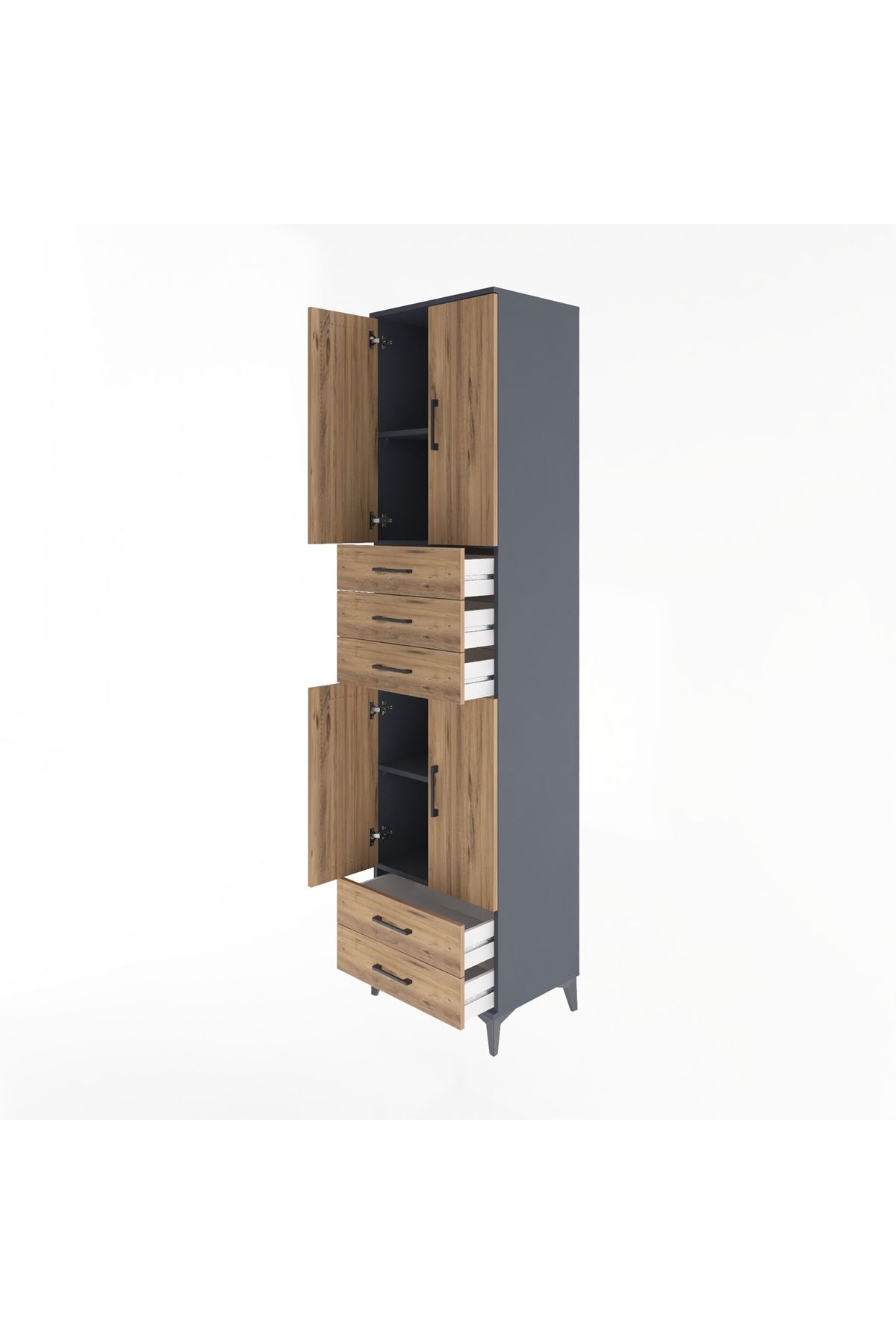 Hyperion Dolap 4 Raflı 5 Çekmeceli 4 Kapaklı 60x44x243 Antrasit-Çam