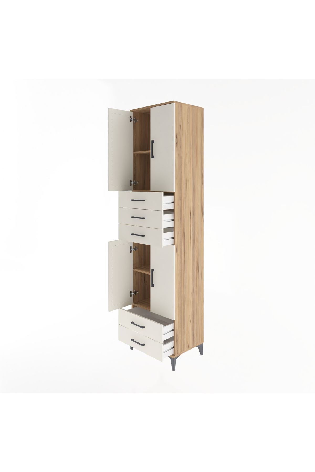 Hyperion Dolap 4 Raflı 5 Çekmeceli 4 Kapaklı 60x44x243 Çam-Aytaşı