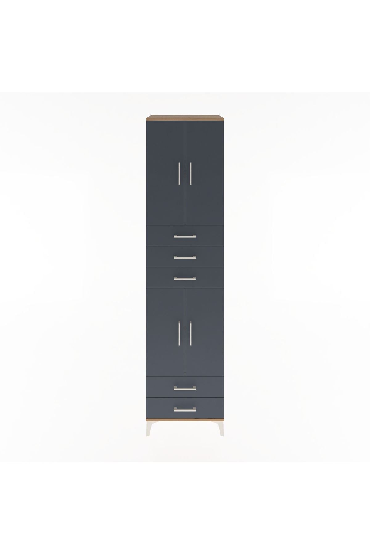 Hyperion Dolap 4 Raflı 5 Çekmeceli 4 Kapaklı 60x44x243 Çam-Antrasit
