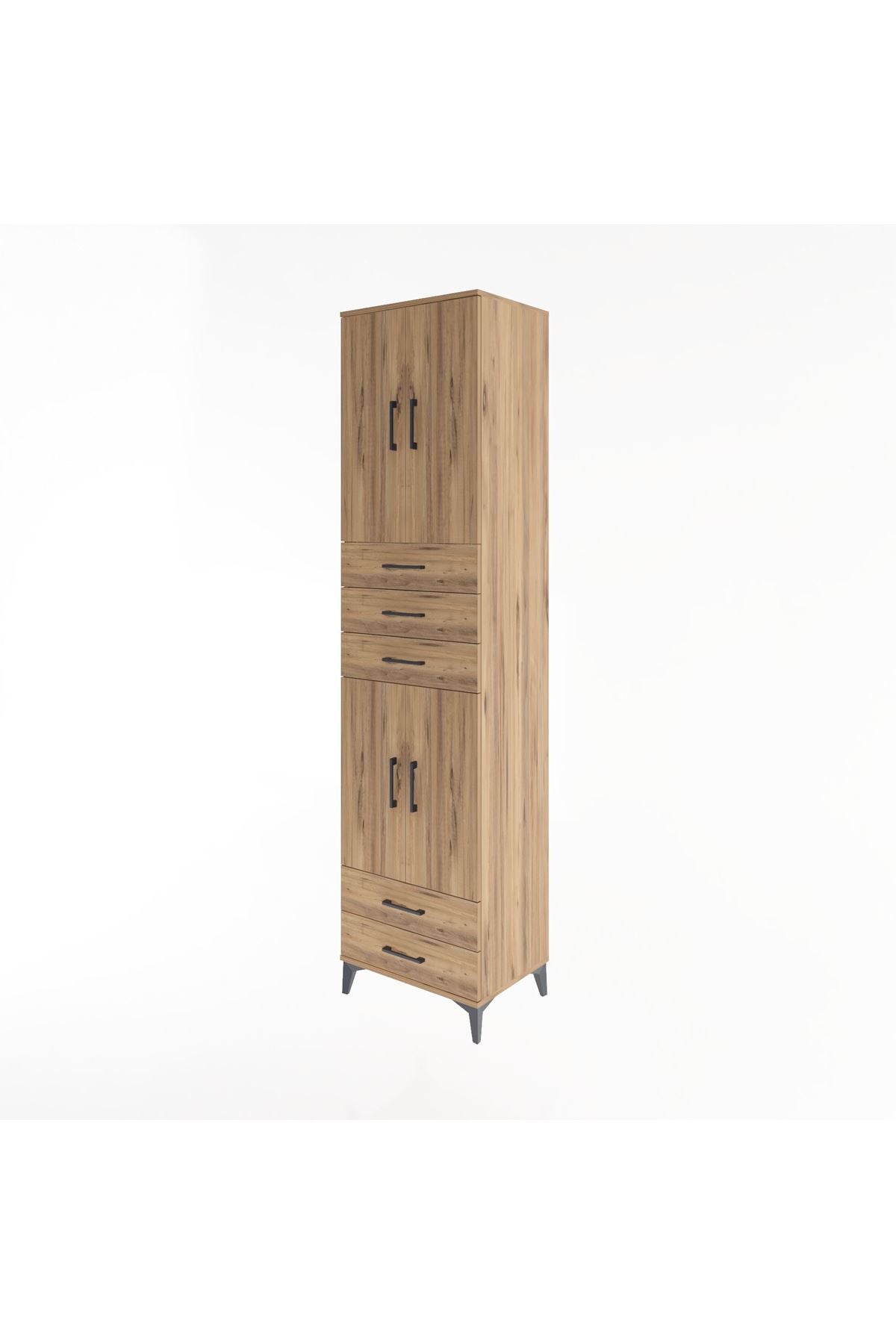 Hyperion Dolap 4 Raflı 5 Çekmeceli 4 Kapaklı 60x44x243 Çam-Çam