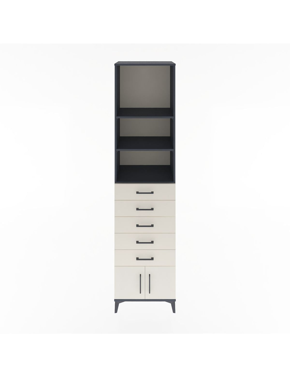 Hyperion Dolap 3 Raflı 5 Çekmeceli 2 Kapaklı 60x44x243 Antrasit-Aytaşı