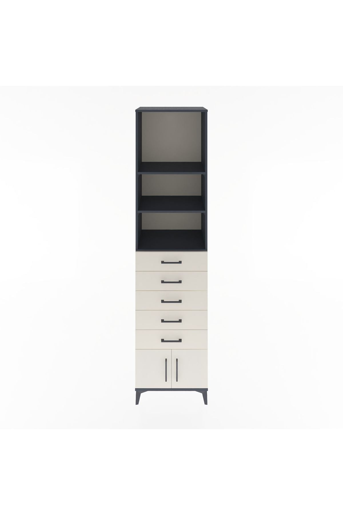 Hyperion Dolap 3 Raflı 5 Çekmeceli 2 Kapaklı 60x44x243 Antrasit-Aytaşı