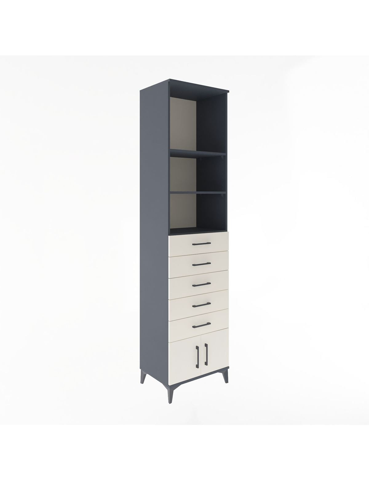 Hyperion Dolap 3 Raflı 5 Çekmeceli 2 Kapaklı 60x44x243 Antrasit-Aytaşı