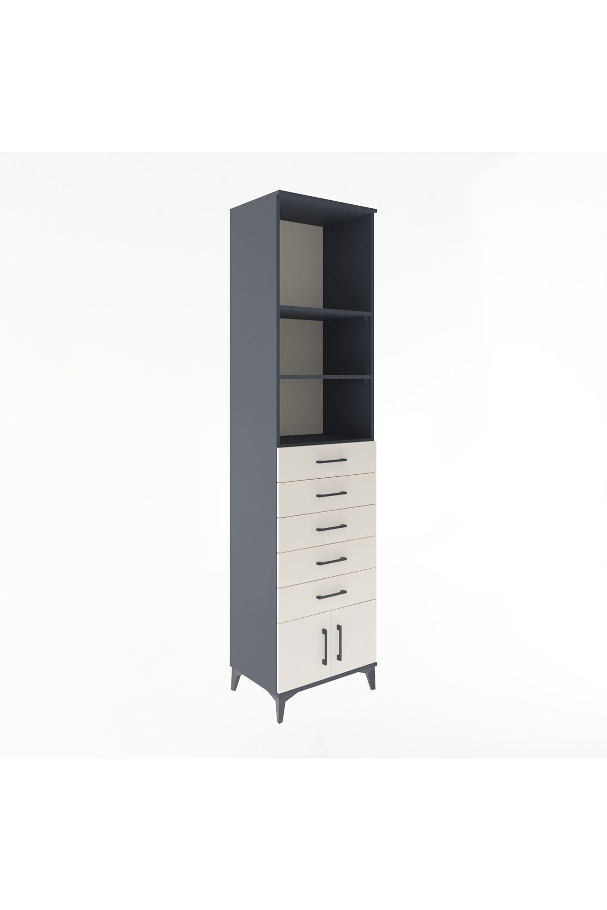 Hyperion Dolap 3 Raflı 5 Çekmeceli 2 Kapaklı 60x44x243 Antrasit-Aytaşı