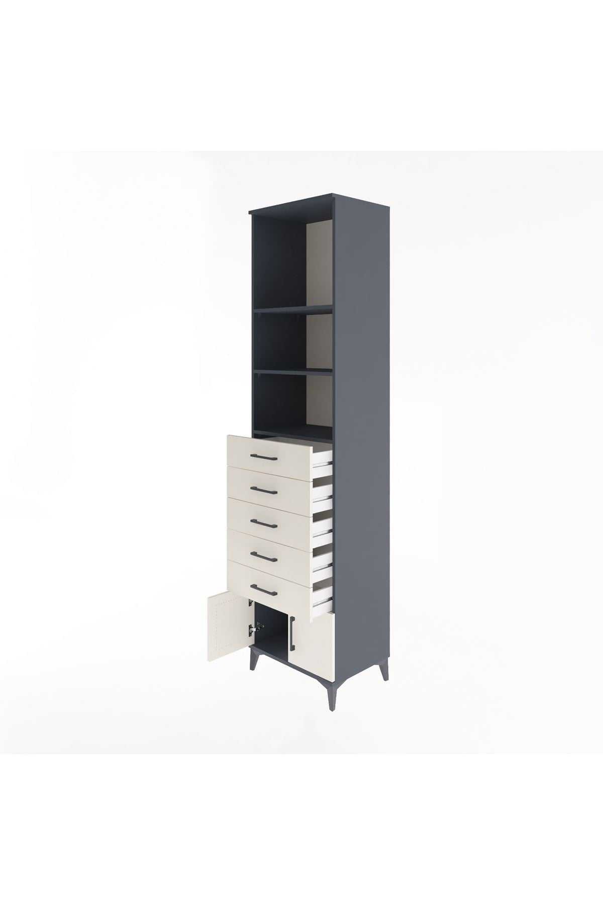 Hyperion Dolap 3 Raflı 5 Çekmeceli 2 Kapaklı 60x44x243 Antrasit-Aytaşı