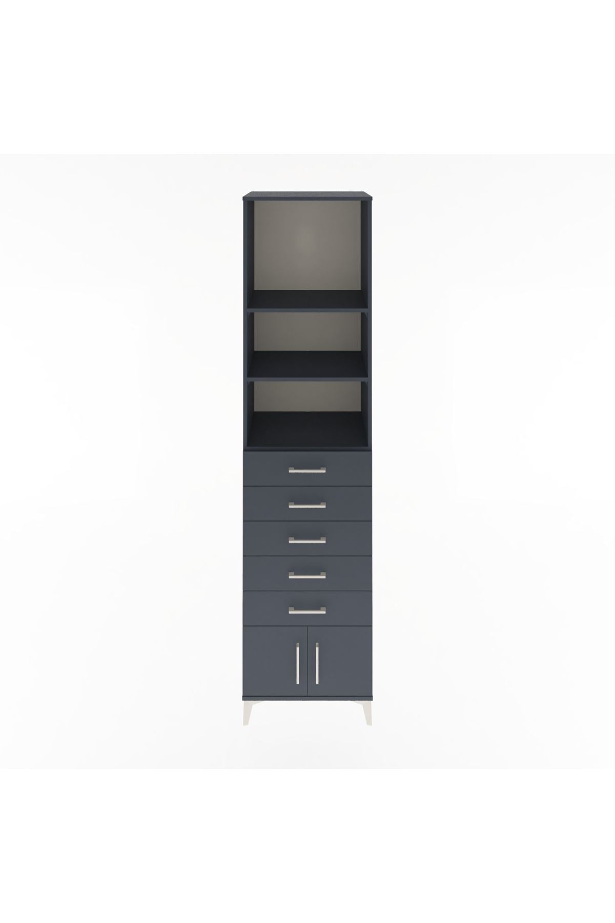 Hyperion Dolap 3 Raflı 5 Çekmeceli 2 Kapaklı 60x44x243 Antrasit-Antrasit