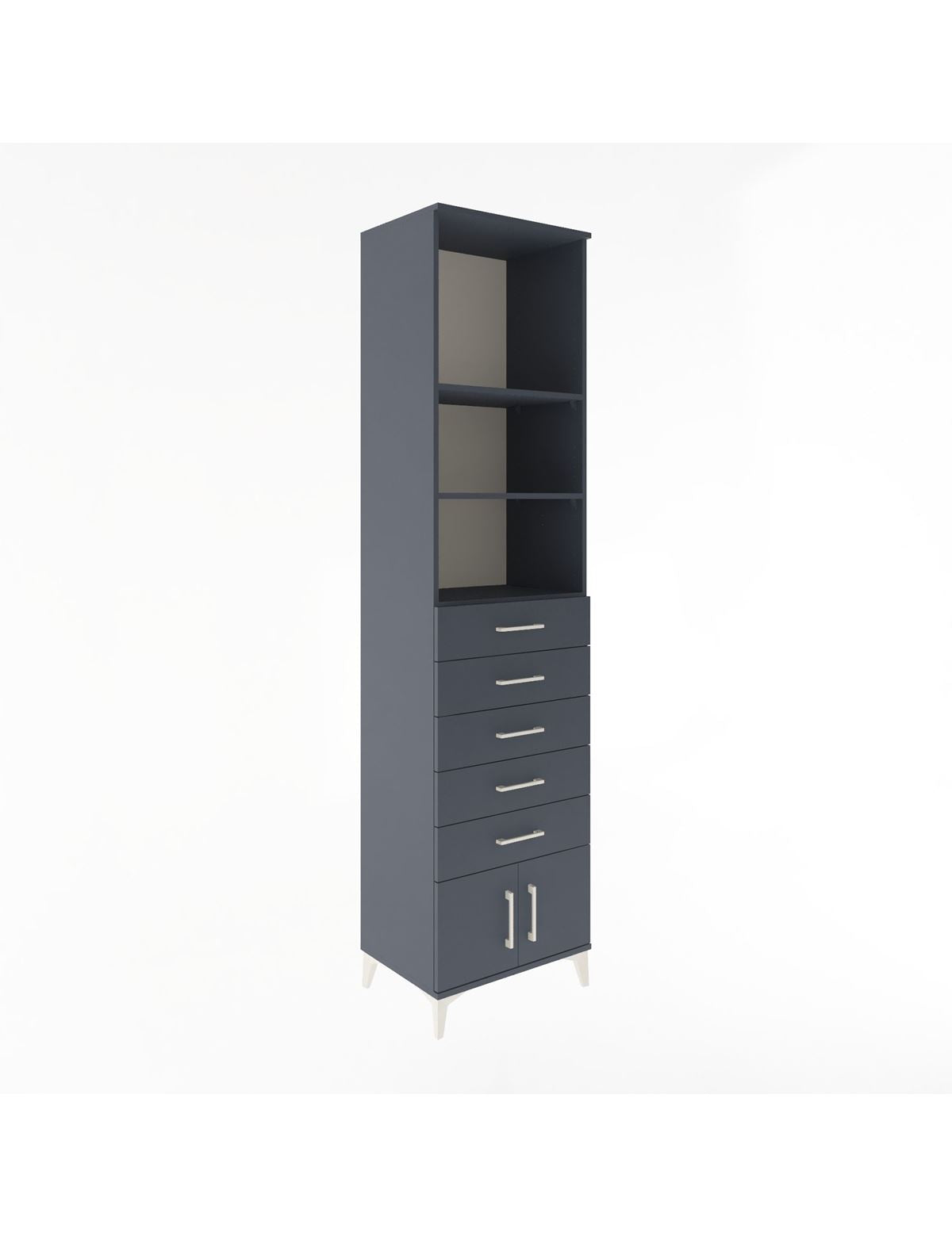 Hyperion Dolap 3 Raflı 5 Çekmeceli 2 Kapaklı 60x44x243 Antrasit-Antrasit