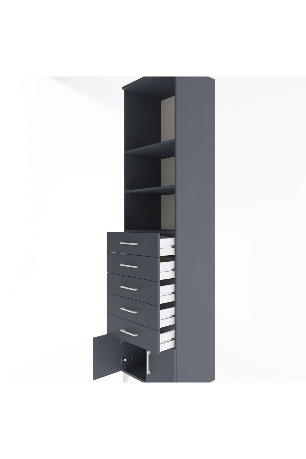 Hyperion Dolap 3 Raflı 5 Çekmeceli 2 Kapaklı 60x44x243 Antrasit-Antrasit