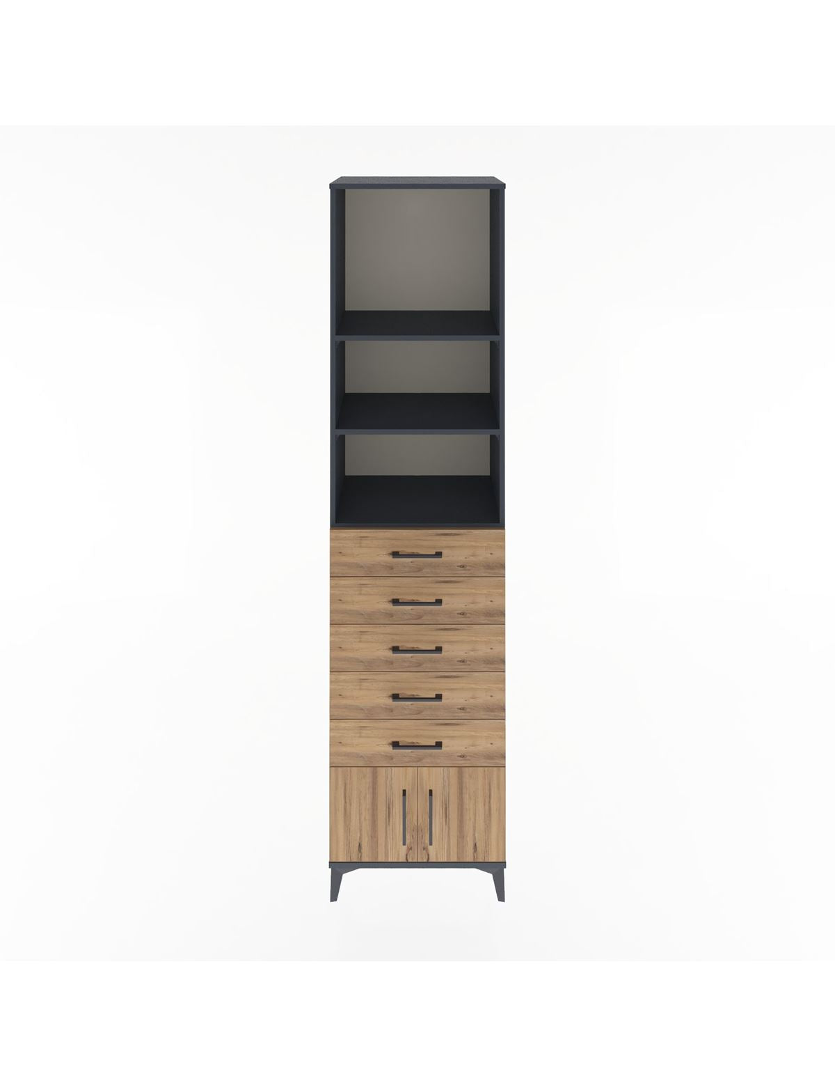 Hyperion Dolap 3 Raflı 5 Çekmeceli 2 Kapaklı 60x44x243 Antrasit-Çam