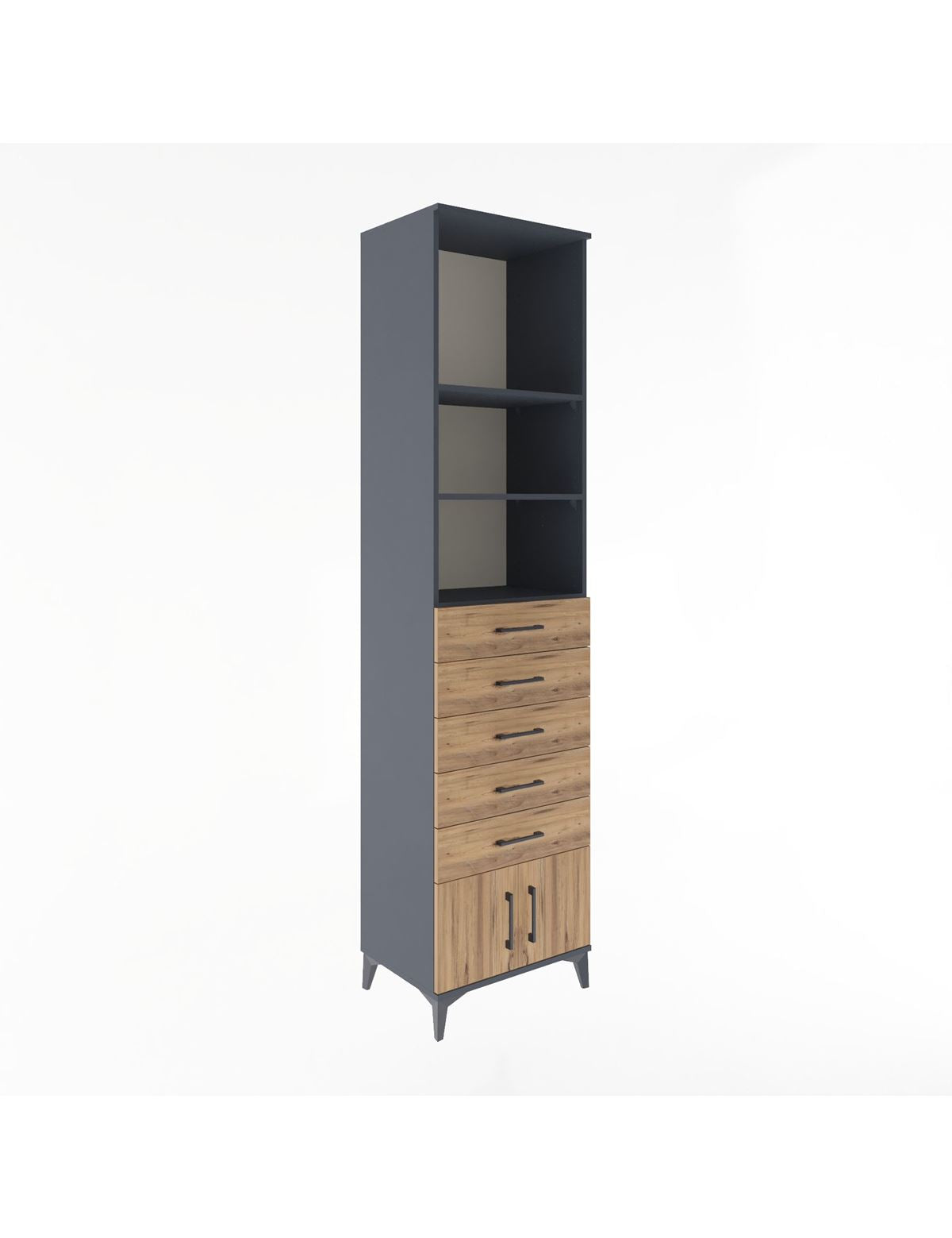 Hyperion Dolap 3 Raflı 5 Çekmeceli 2 Kapaklı 60x44x243 Antrasit-Çam