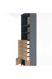 Hyperion Dolap 3 Raflı 5 Çekmeceli 2 Kapaklı 60x44x243 Antrasit-Çam