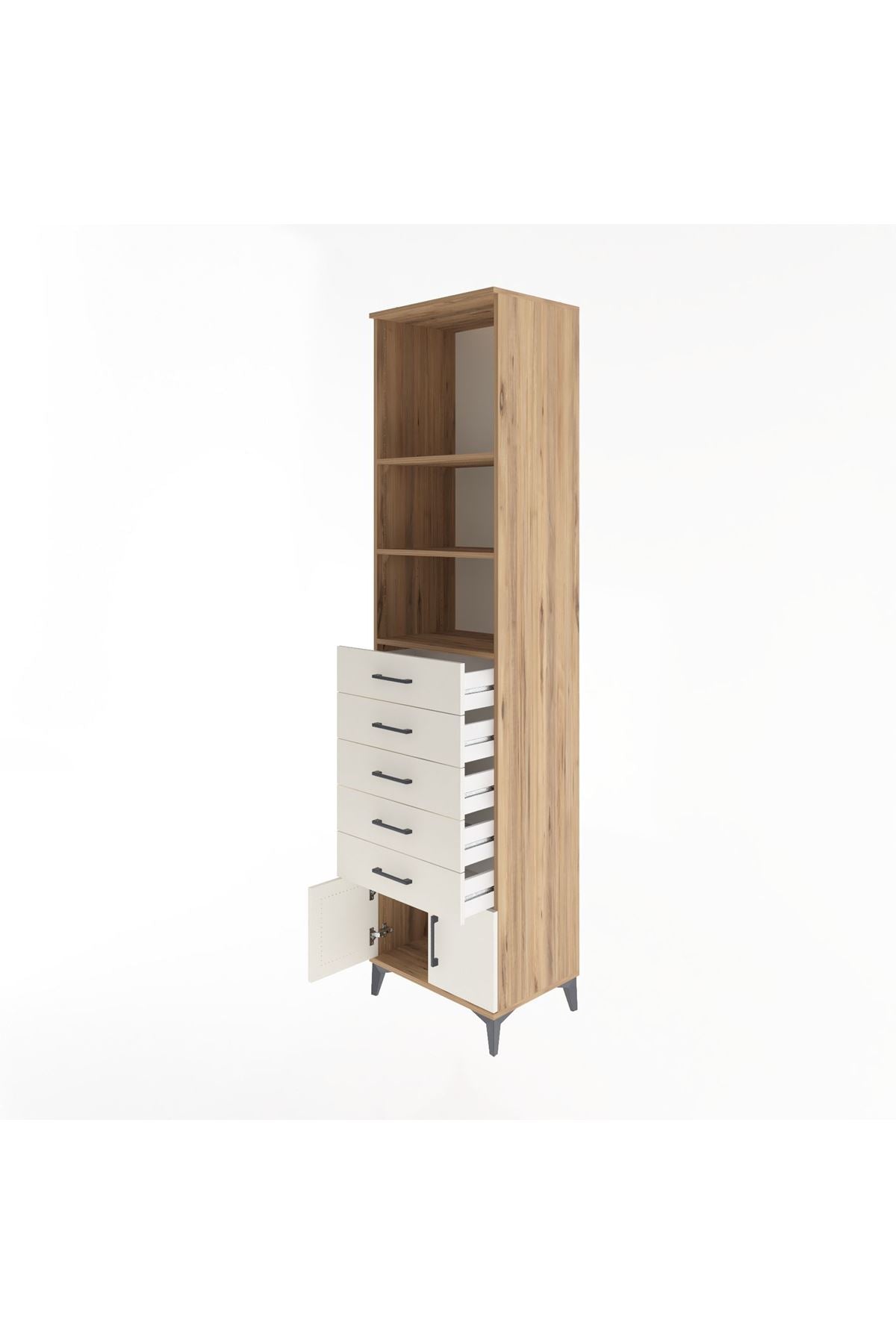 Hyperion Dolap 3 Raflı 5 Çekmeceli 2 Kapaklı 60x44x243 Çam-Aytaşı