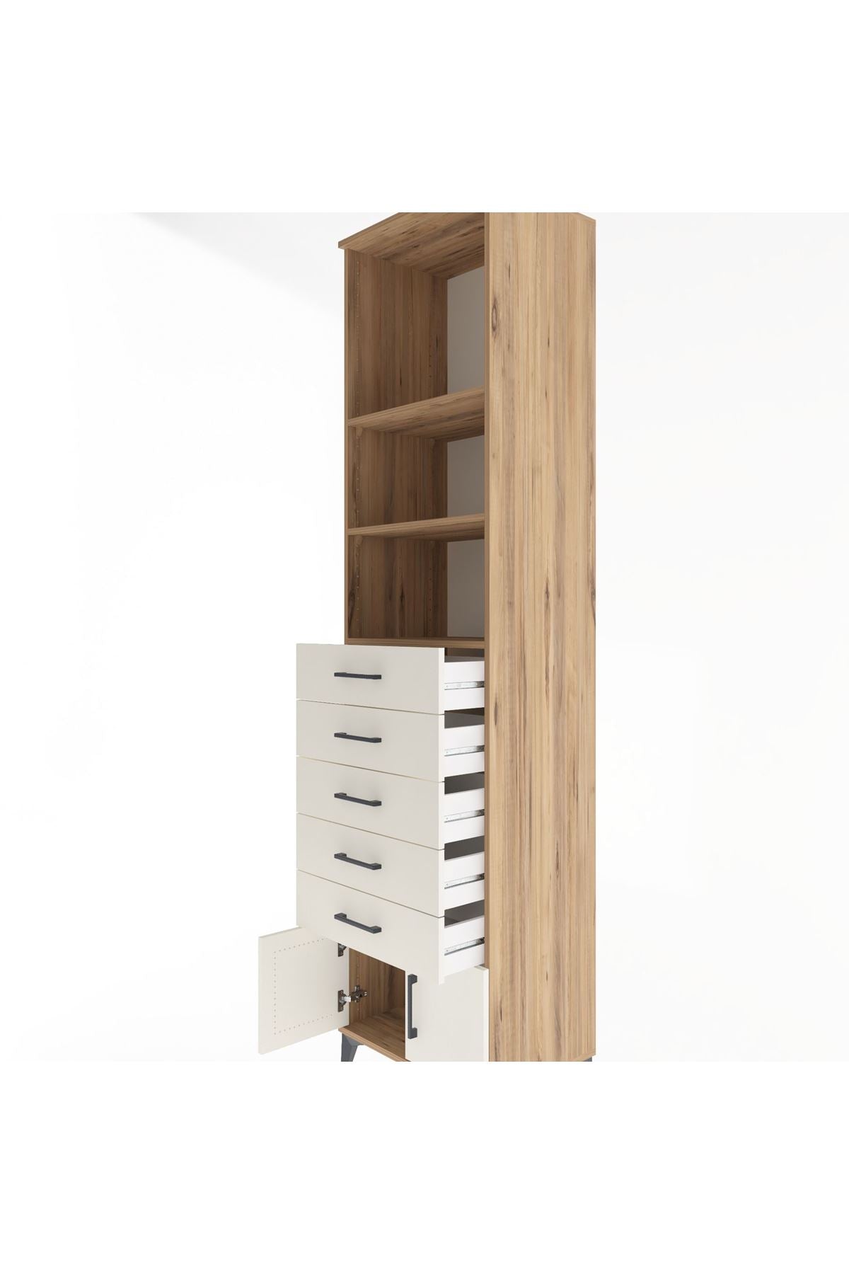 Hyperion Dolap 3 Raflı 5 Çekmeceli 2 Kapaklı 60x44x243 Çam-Aytaşı