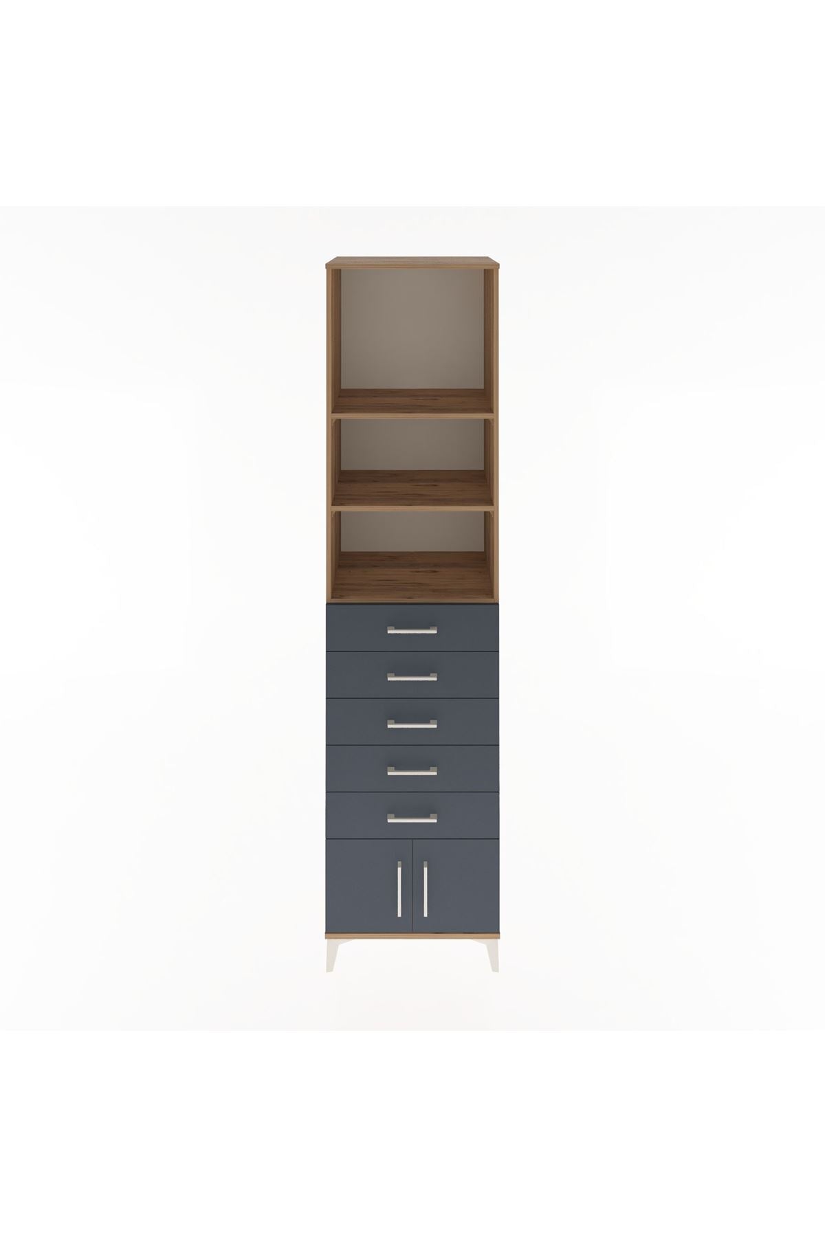 Hyperion Dolap 3 Raflı 5 Çekmeceli 2 Kapaklı 60x44x243 Çam-Antrasit