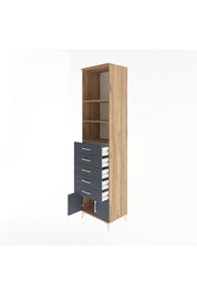 Hyperion Dolap 3 Raflı 5 Çekmeceli 2 Kapaklı 60x44x243 Çam-Antrasit