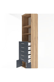 Hyperion Dolap 3 Raflı 5 Çekmeceli 2 Kapaklı 60x44x243 Çam-Antrasit