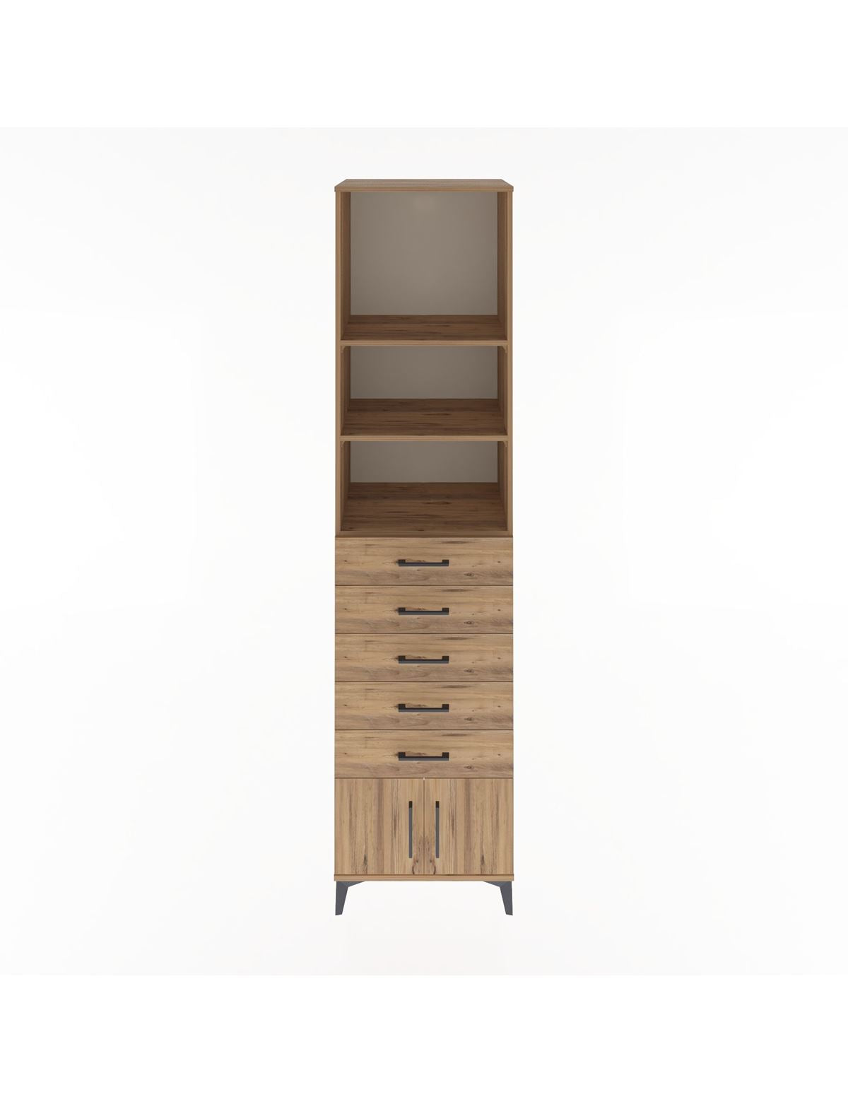 Hyperion Dolap 3 Raflı 5 Çekmeceli 2 Kapaklı 60x44x243 Çam-Çam