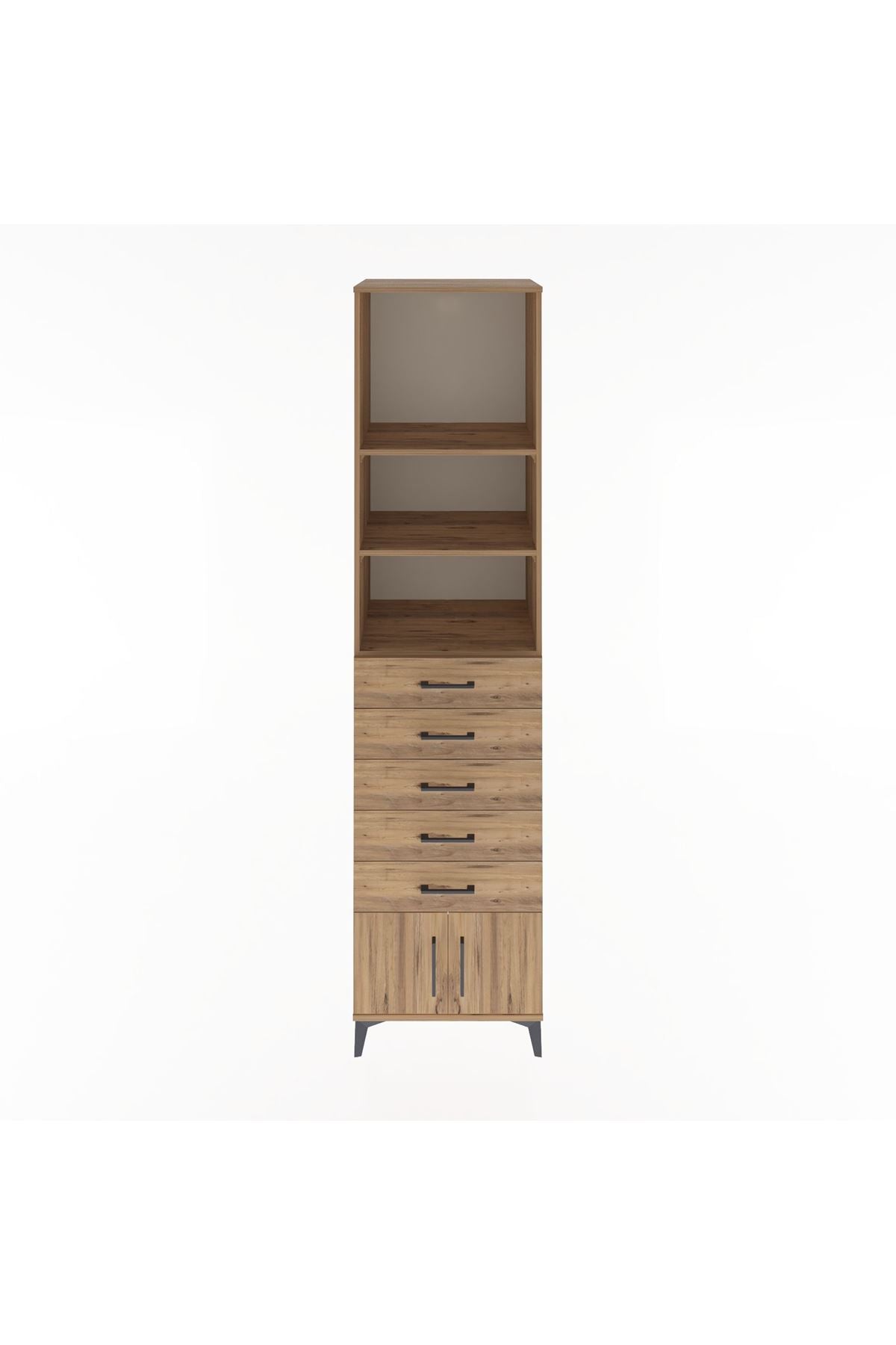 Hyperion Dolap 3 Raflı 5 Çekmeceli 2 Kapaklı 60x44x243 Çam-Çam