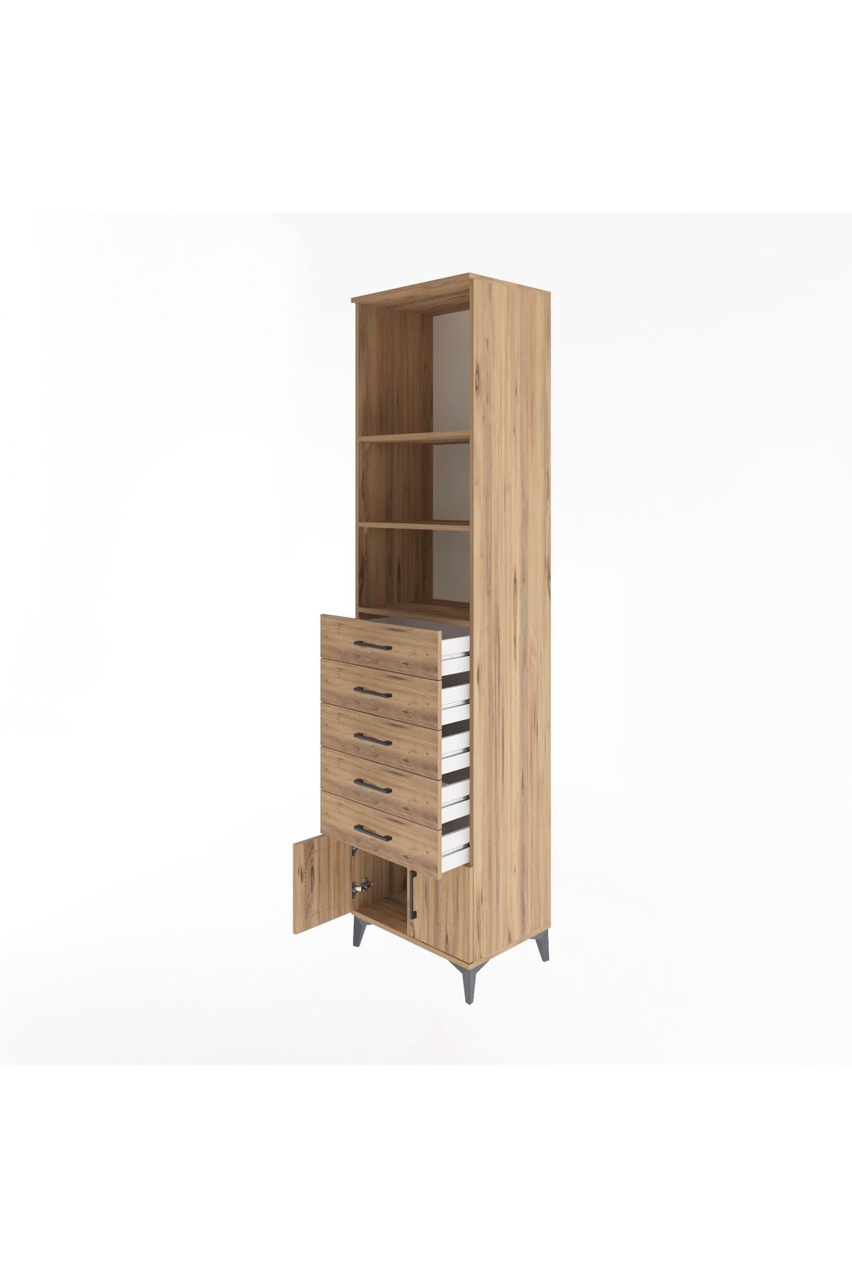 Hyperion Dolap 3 Raflı 5 Çekmeceli 2 Kapaklı 60x44x243 Çam-Çam