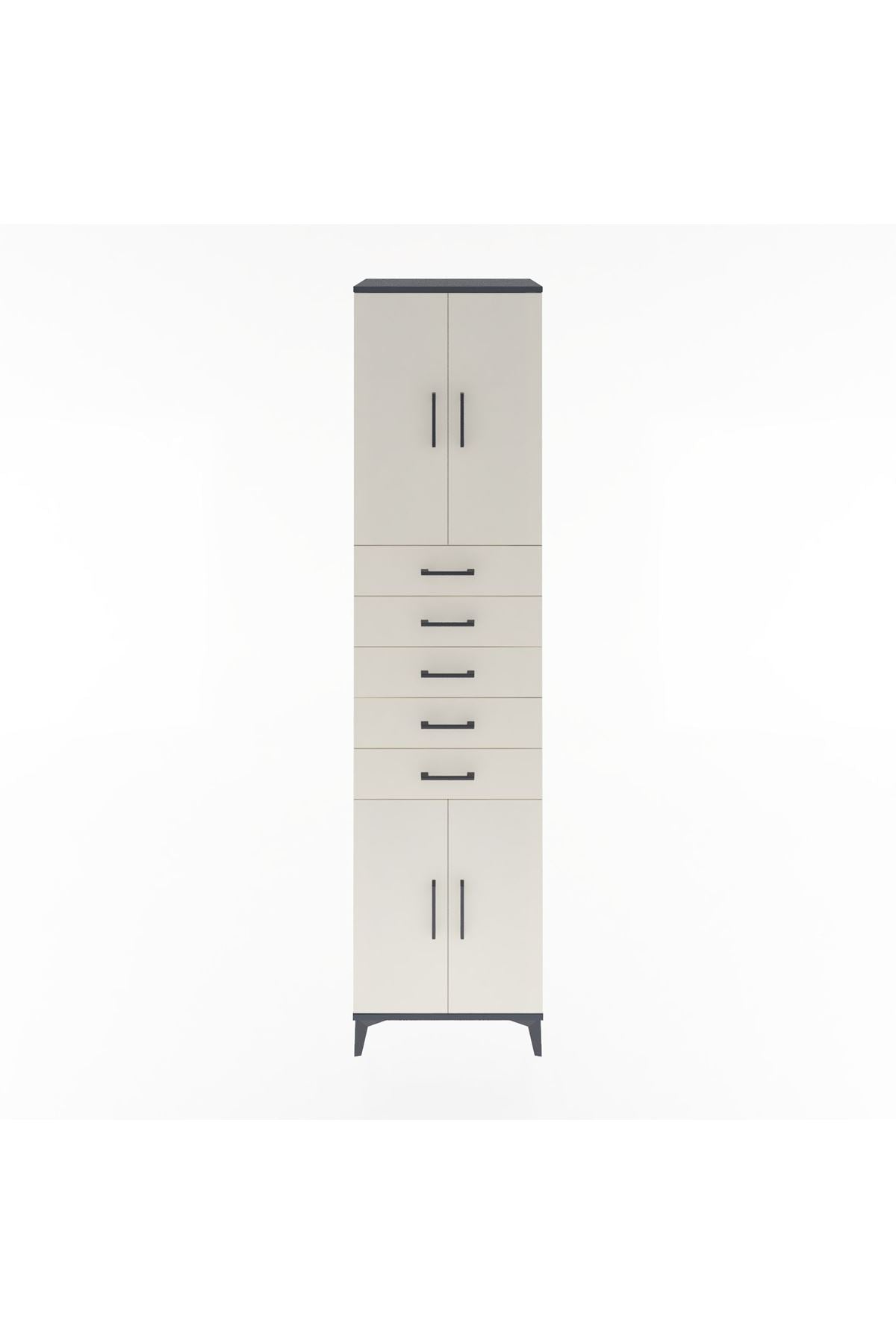 Hyperion Dolap 3 Raflı 5 Çekmeceli 4 Kapaklı 60x44x243 Antrasit-Aytaşı