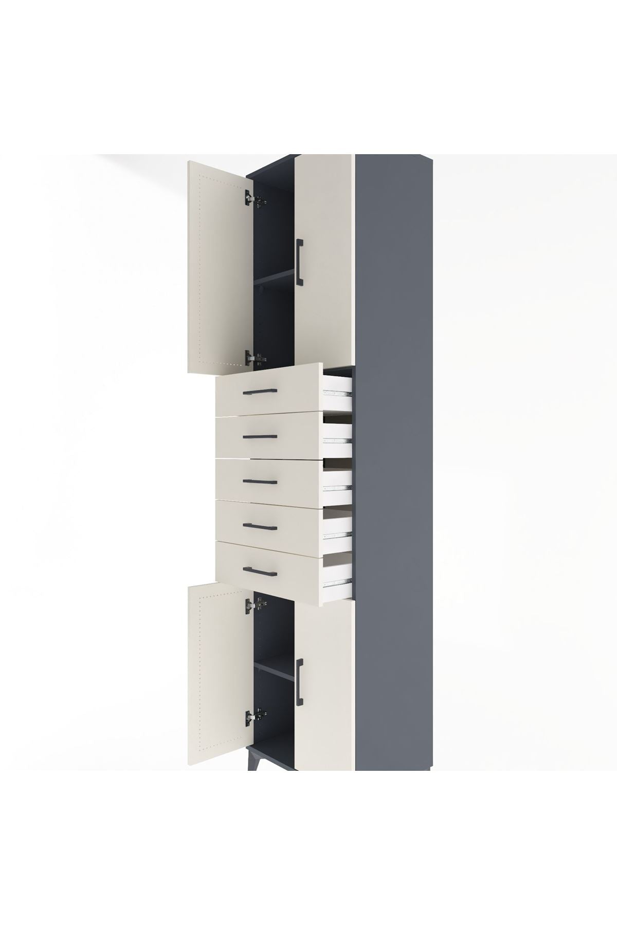 Hyperion Dolap 3 Raflı 5 Çekmeceli 4 Kapaklı 60x44x243 Antrasit-Aytaşı