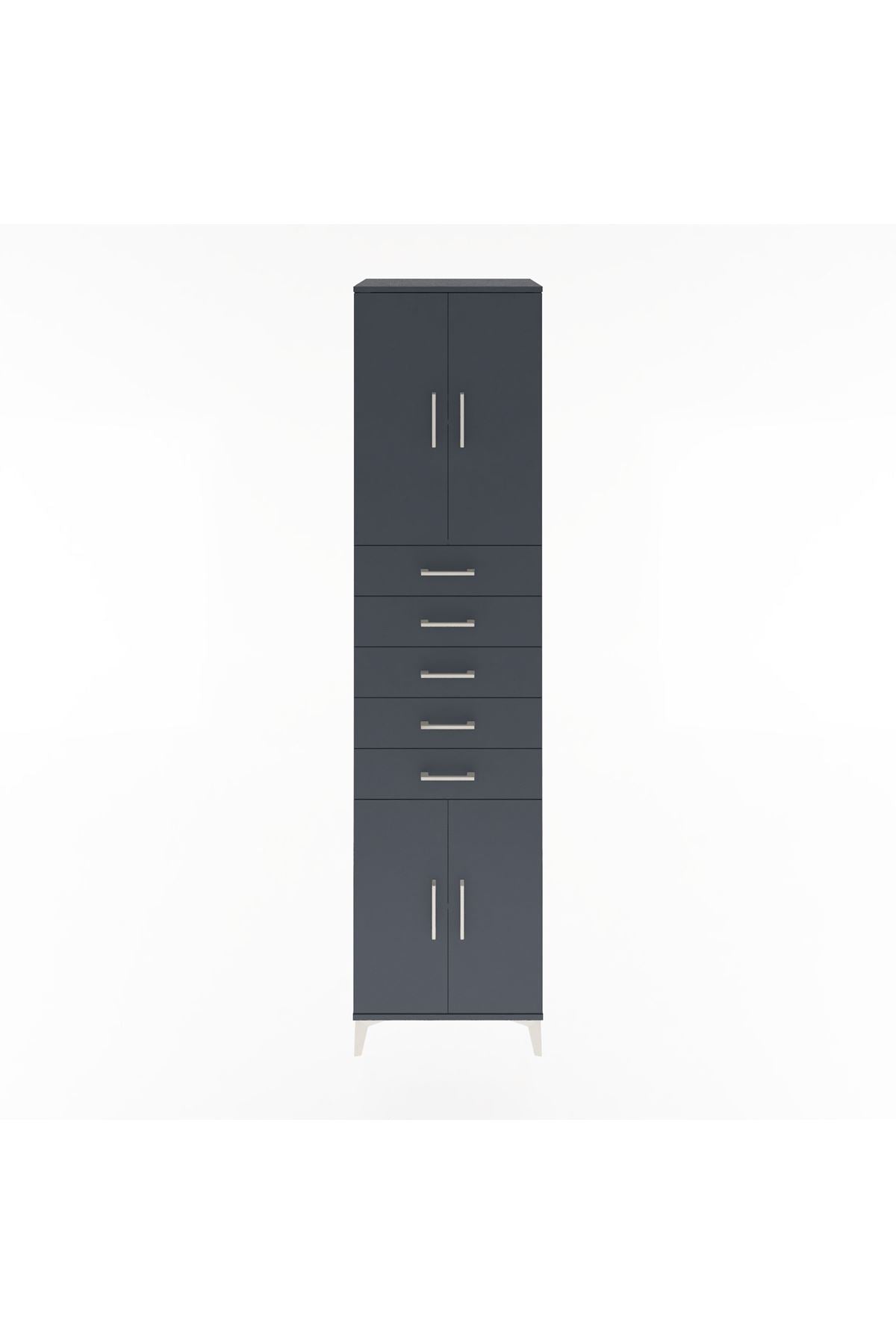 Hyperion Dolap 3 Raflı 5 Çekmeceli 4 Kapaklı 60x44x243 Antrasit-Antrasit