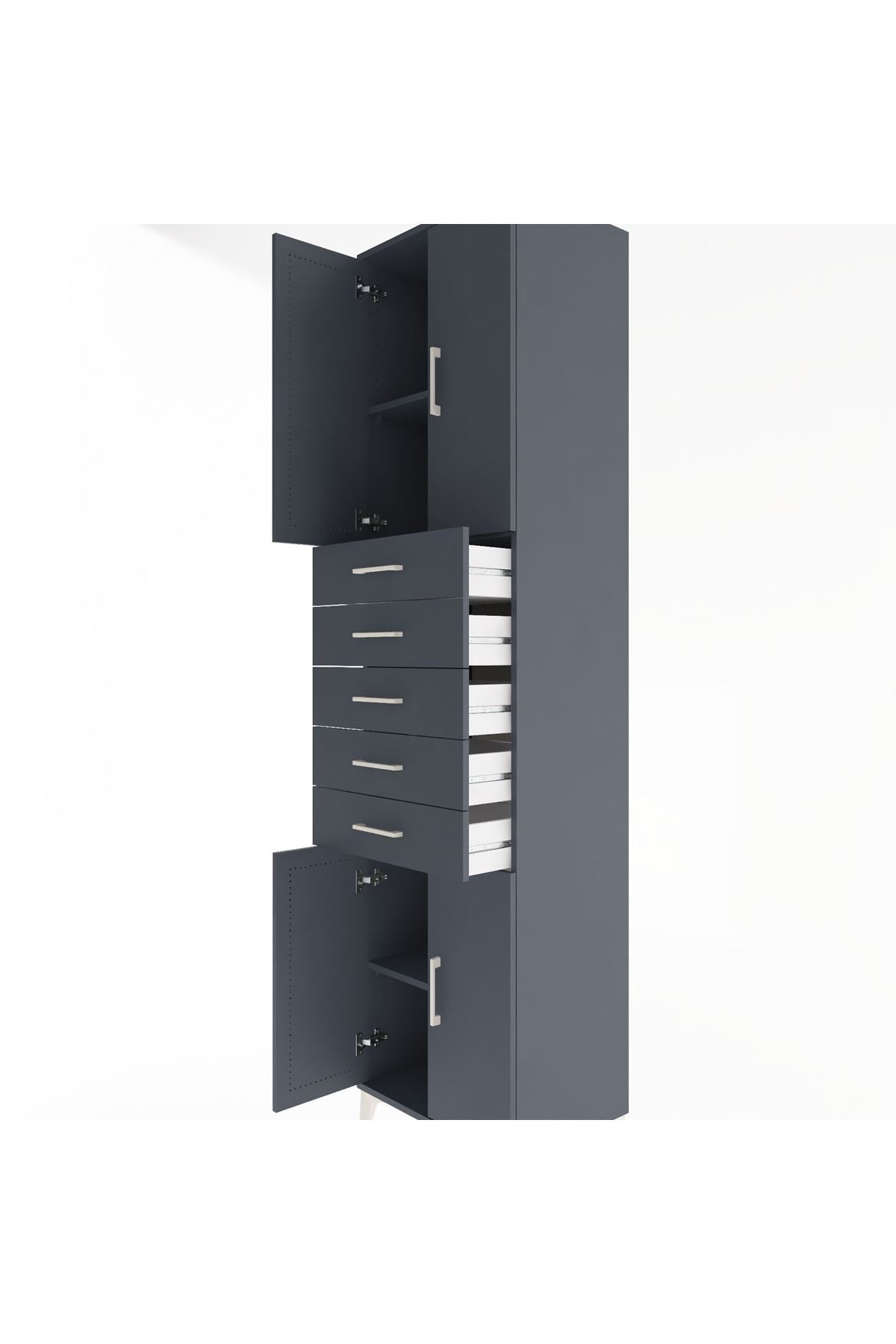 Hyperion Dolap 3 Raflı 5 Çekmeceli 4 Kapaklı 60x44x243 Antrasit-Antrasit