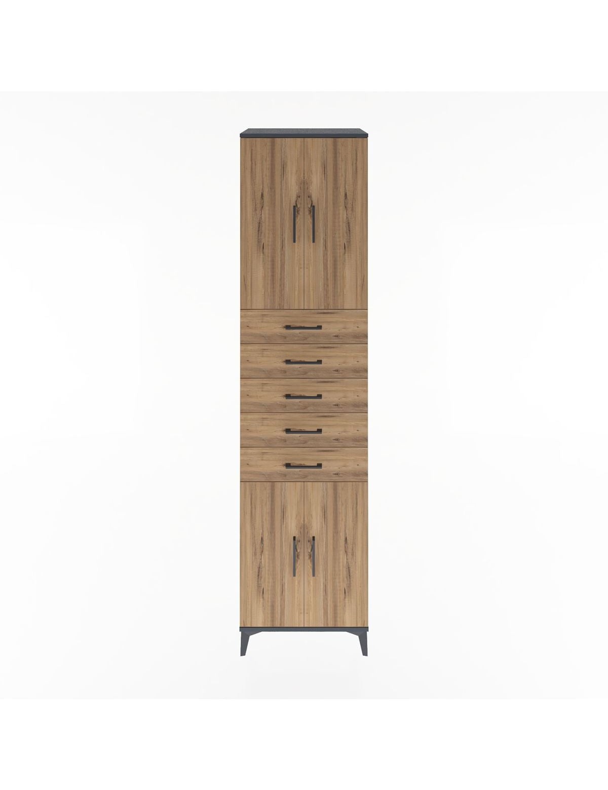 Hyperion Dolap 3 Raflı 5 Çekmeceli 4 Kapaklı 60x44x243 Antrasit-Çam