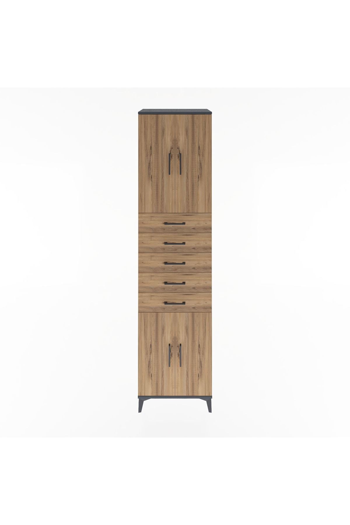 Hyperion Dolap 3 Raflı 5 Çekmeceli 4 Kapaklı 60x44x243 Antrasit-Çam