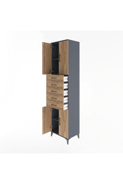 Hyperion Dolap 3 Raflı 5 Çekmeceli 4 Kapaklı 60x44x243 Antrasit-Çam