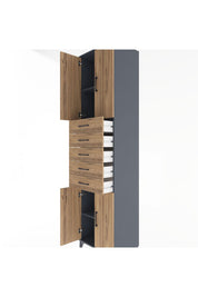 Hyperion Dolap 3 Raflı 5 Çekmeceli 4 Kapaklı 60x44x243 Antrasit-Çam