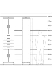 Hyperion Dolap 3 Raflı 5 Çekmeceli 4 Kapaklı 60x44x243 Antrasit-Çam