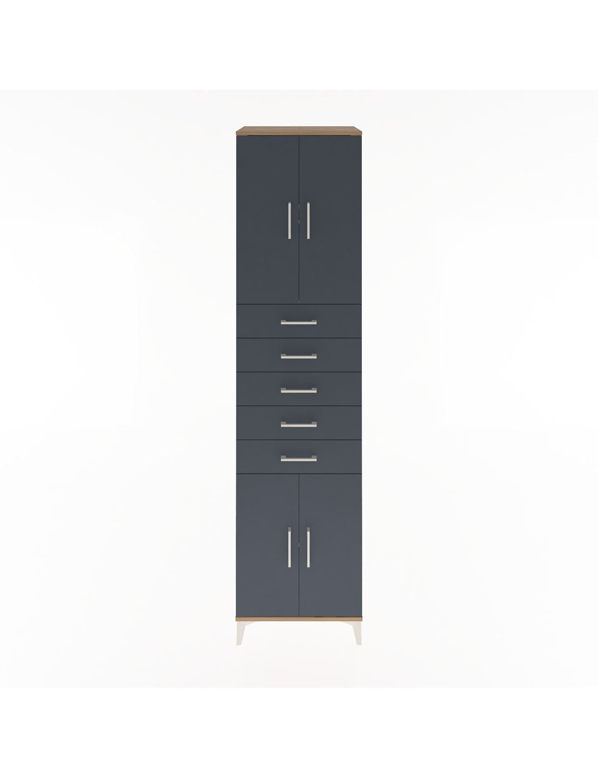 Hyperion Dolap 3 Raflı 5 Çekmeceli 4 Kapaklı 60x44x243 Çam-Antrasit