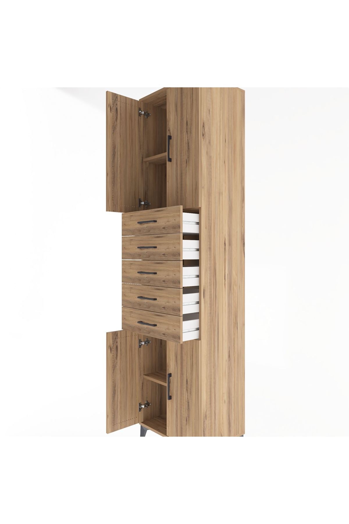 Hyperion Dolap 3 Raflı 5 Çekmeceli 4 Kapaklı 60x44x243 Çam-Çam