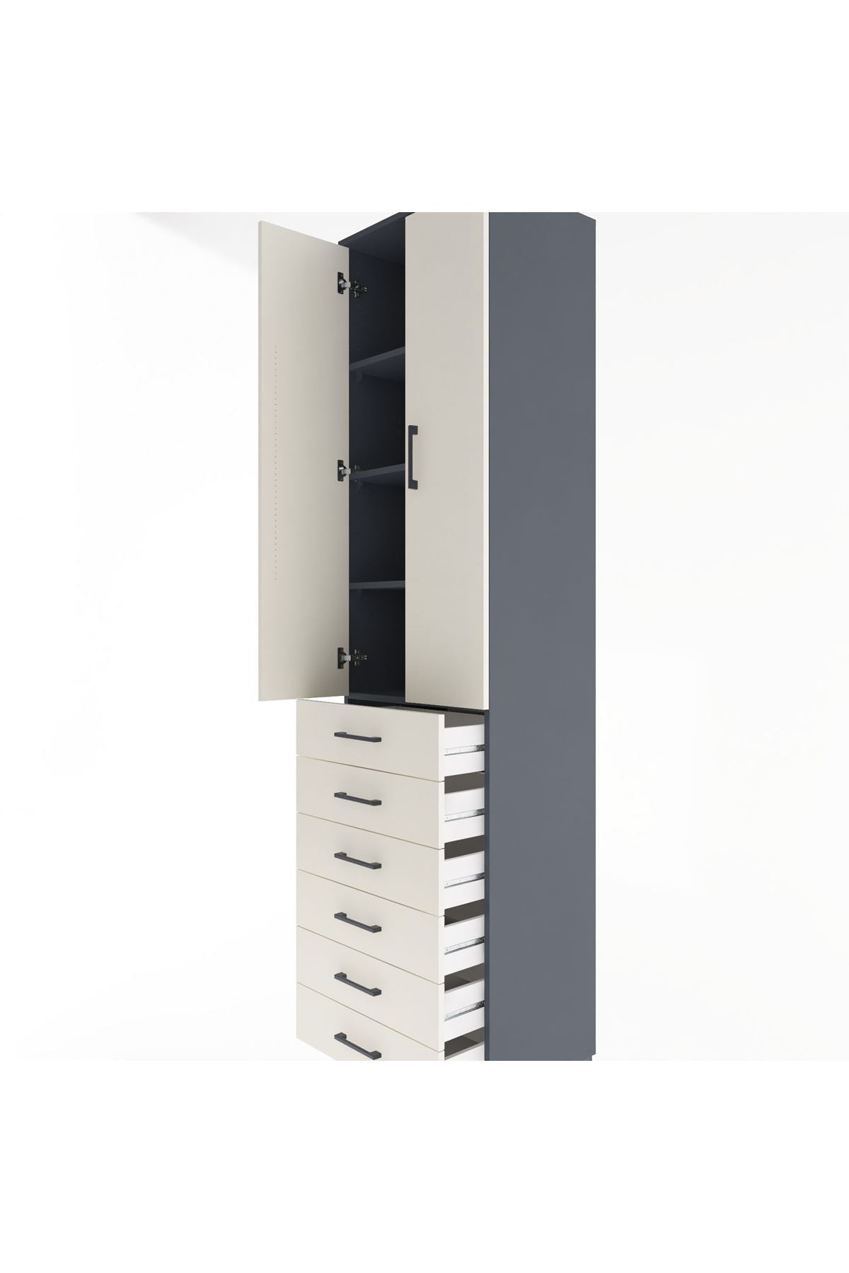 Hyperion Dolap 4 Raflı 6 Çekmeceli 2 Kapaklı 60x44x243 Antrasit-Aytaşı