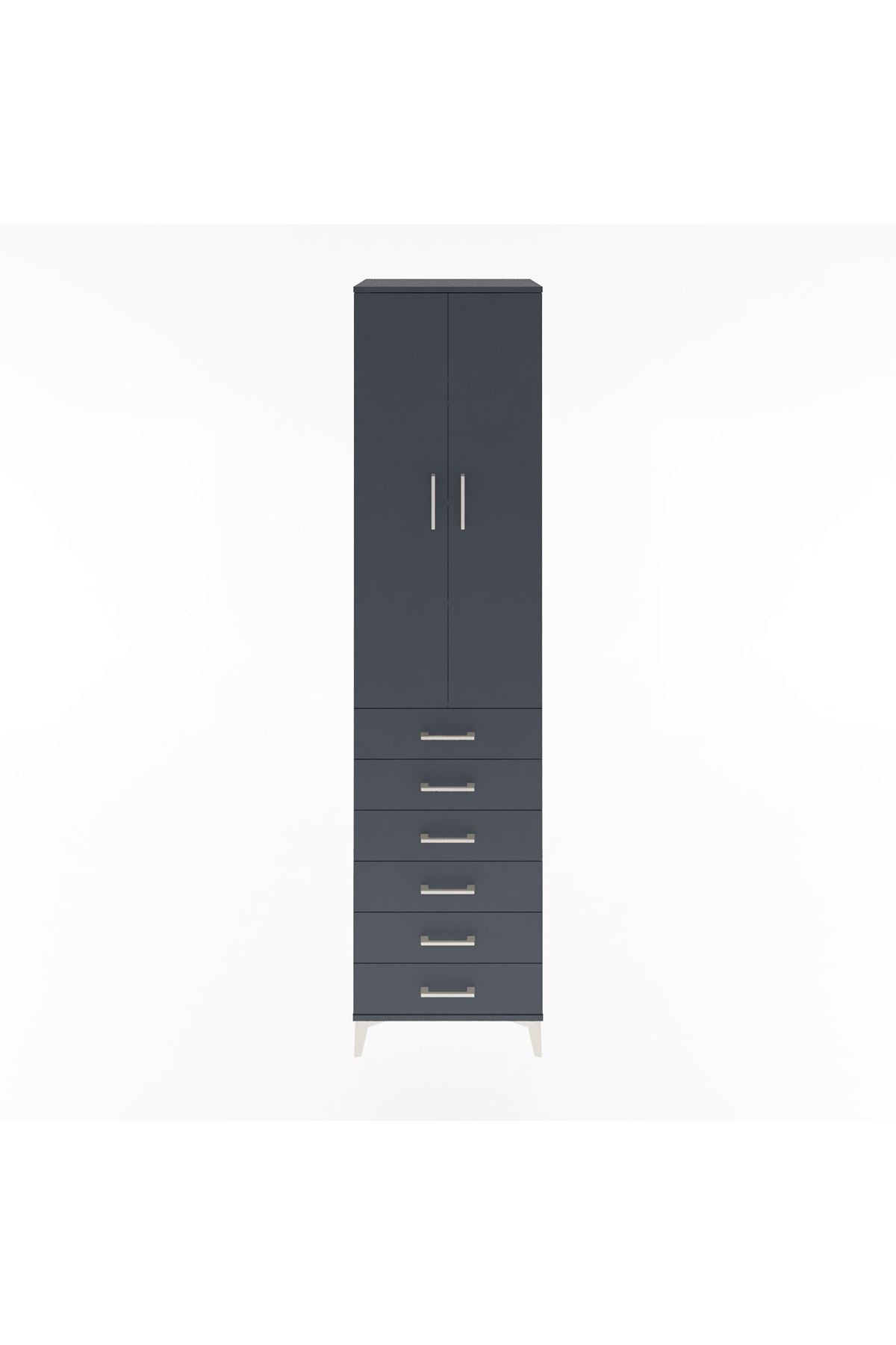 Hyperion Dolap 4 Raflı 6 Çekmeceli 2 Kapaklı 60x44x243 Antrasit-Antrasit