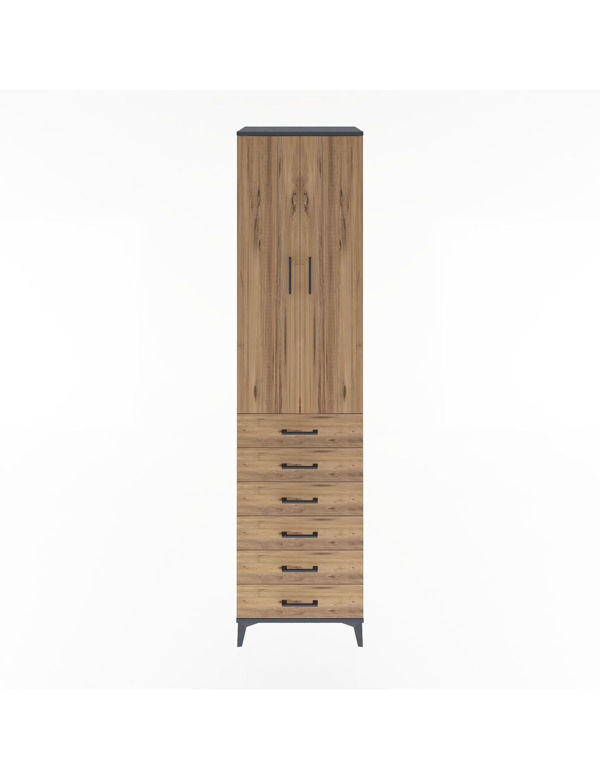 Hyperion Dolap 4 Raflı 6 Çekmeceli 2 Kapaklı 60x44x243 Antrasit-Çam