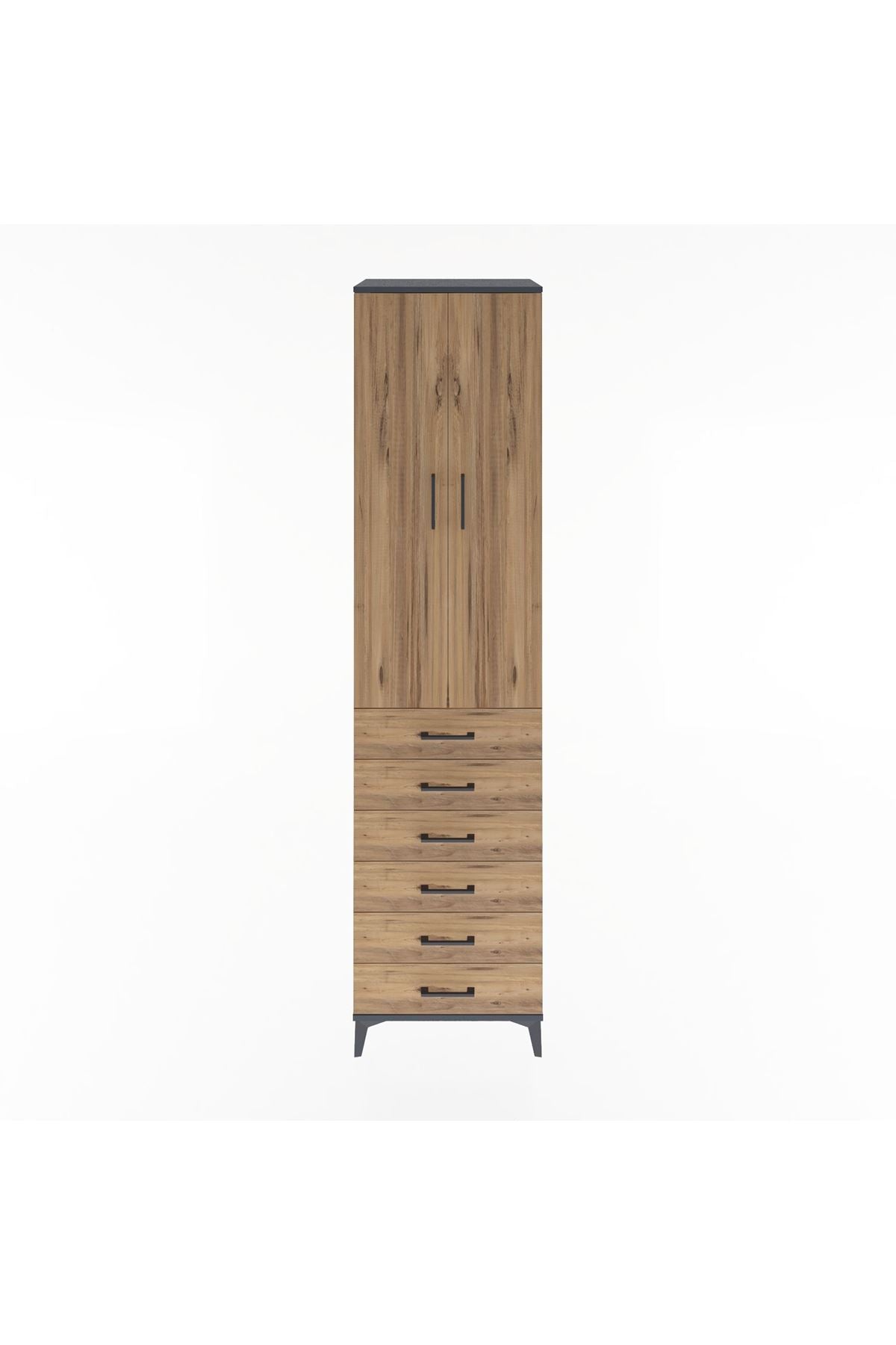 Hyperion Dolap 4 Raflı 6 Çekmeceli 2 Kapaklı 60x44x243 Antrasit-Çam