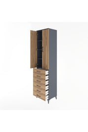 Hyperion Dolap 4 Raflı 6 Çekmeceli 2 Kapaklı 60x44x243 Antrasit-Çam