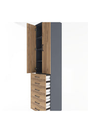 Hyperion Dolap 4 Raflı 6 Çekmeceli 2 Kapaklı 60x44x243 Antrasit-Çam