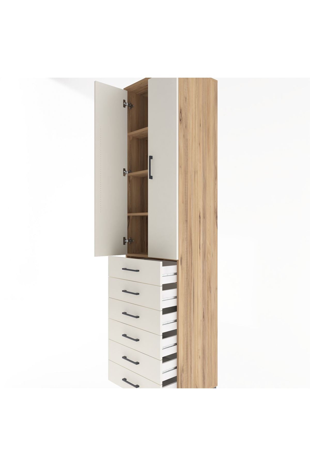 Hyperion Dolap 4 Raflı 6 Çekmeceli 2 Kapaklı 60x44x243 Çam-Aytaşı