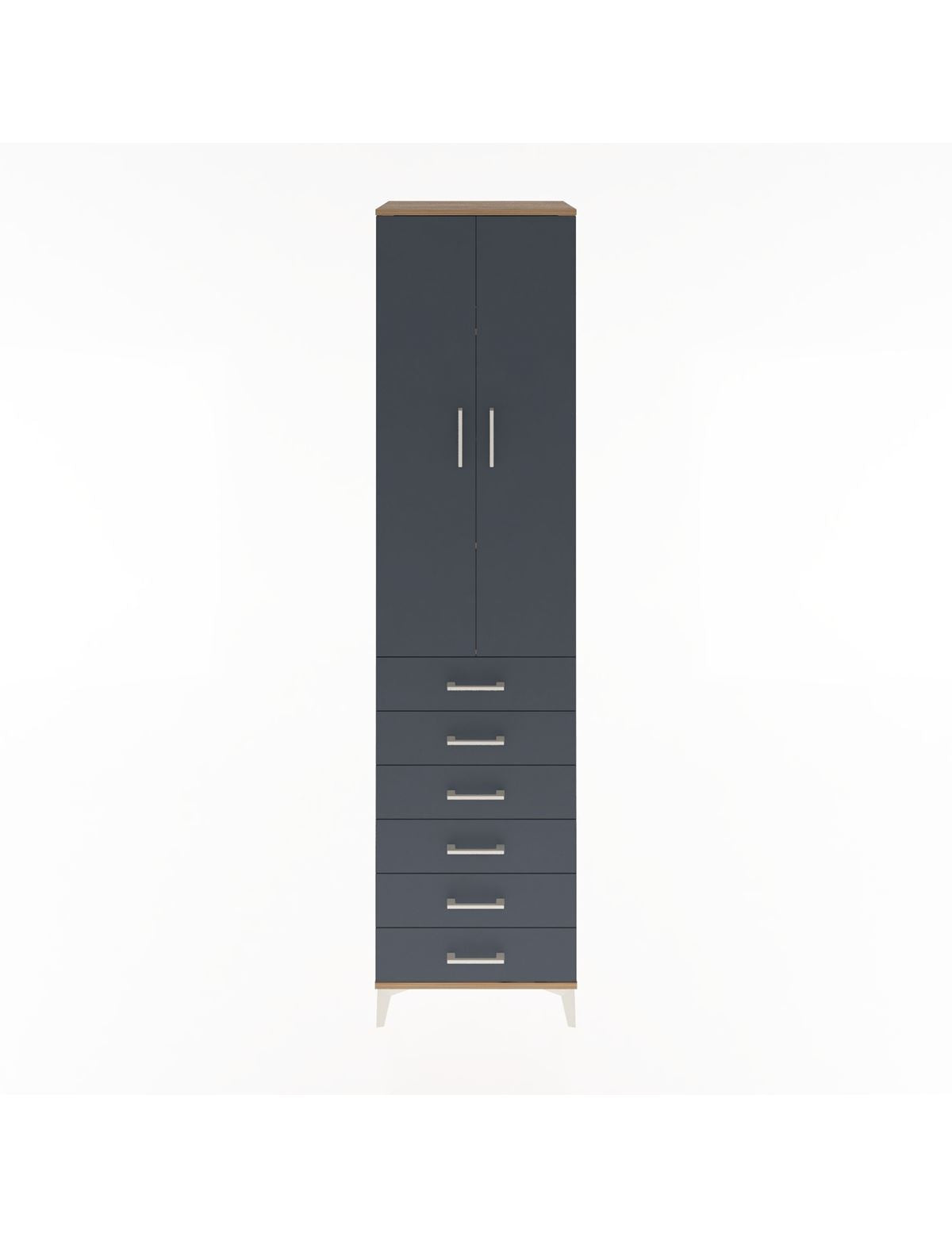 Hyperion Dolap 4 Raflı 6 Çekmeceli 2 Kapaklı 60x44x243 Çam-Antrasit